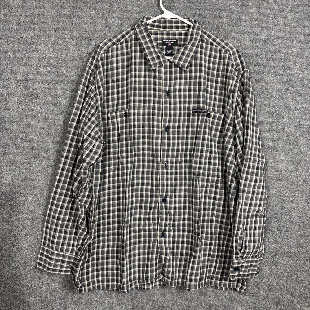 Ralph Lauren Jeans Co Shirt Mens Size L Black Plaid Flannel